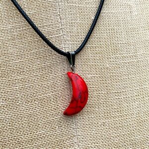 Handmade Howlite/Turquoise Stone Moon Charm Amulet Necklace